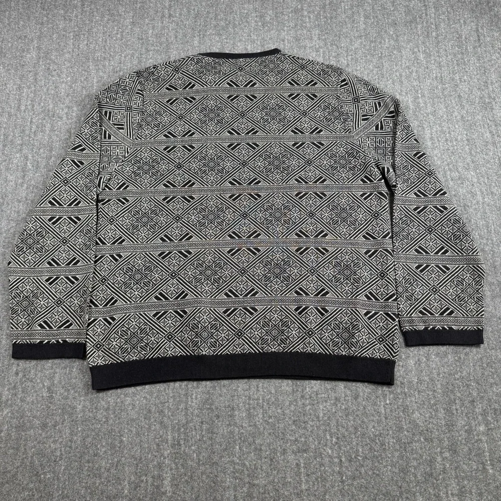 Alex Cannon Men's Large Black White Geometric Sweater Silk Cotton Crewneck